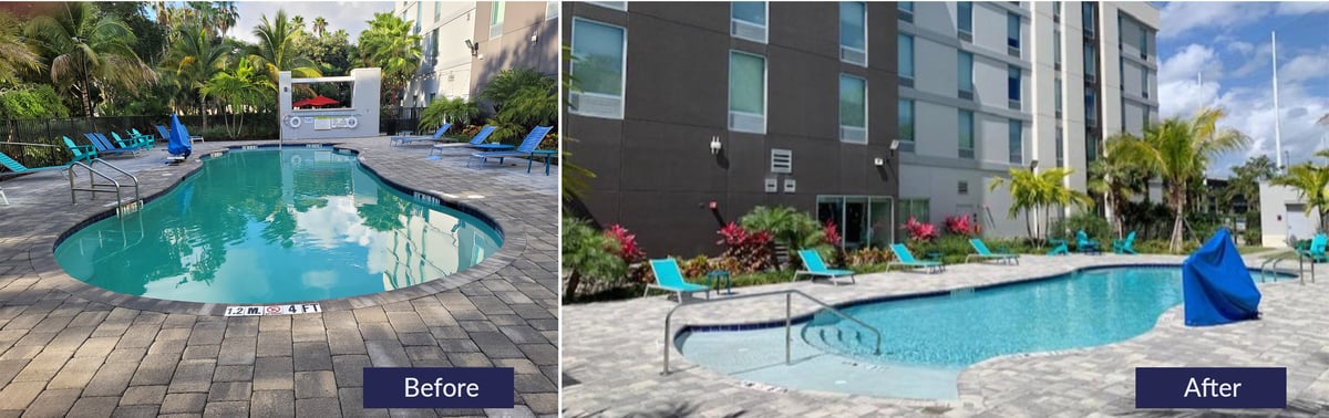 Commercial pool restoration by Fountain Blue Pools at the Hilton