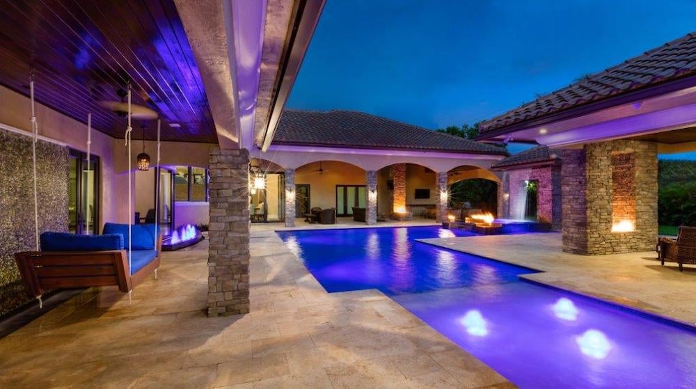 Pool construction - pool lights at night