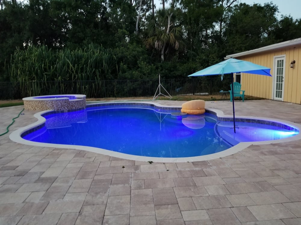 Pool construction - pool lights at night