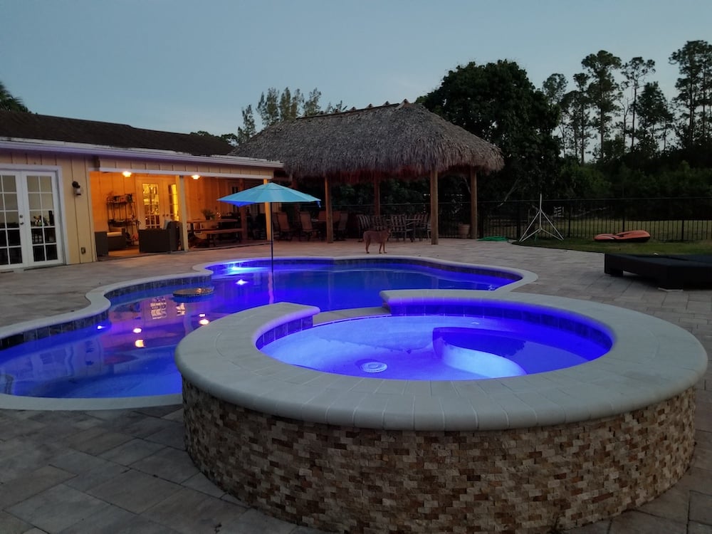 Pool construction - pool lights at night