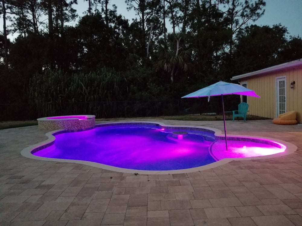 Pool construction - pool lights at night