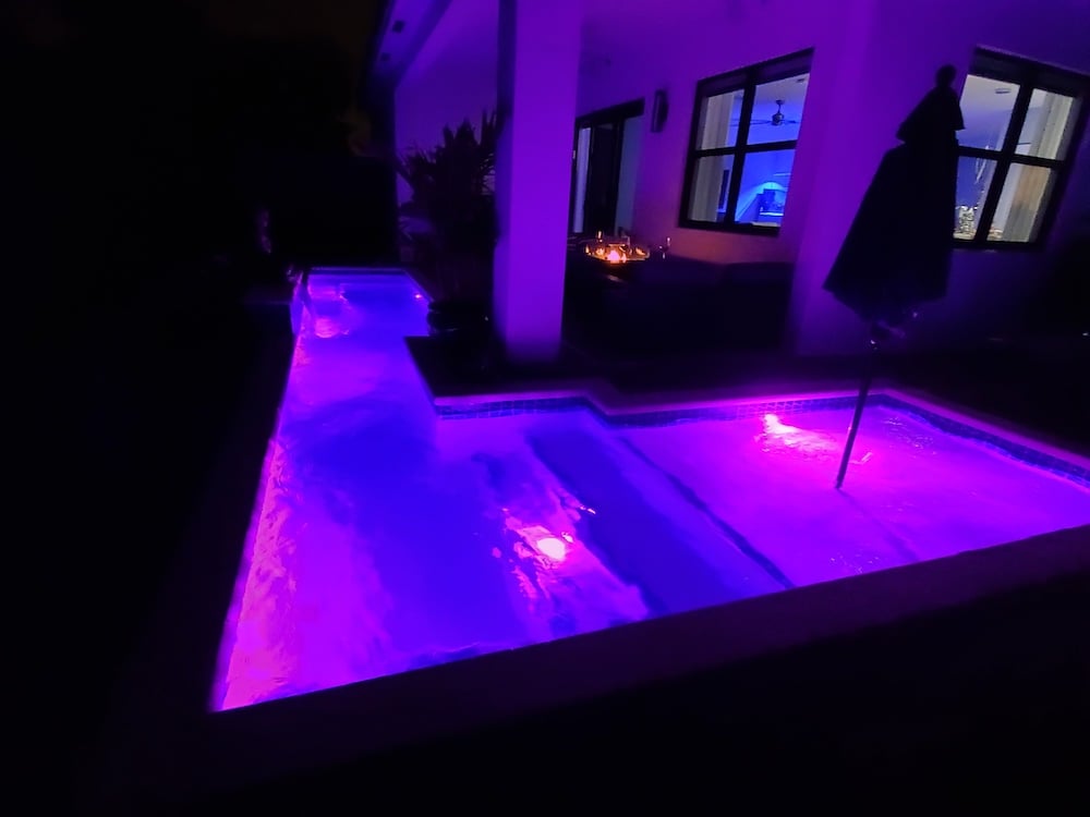 Pool construction - pool lights at night