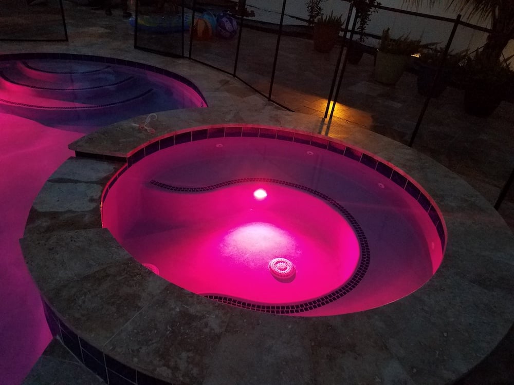 Pool construction - pool lights at night