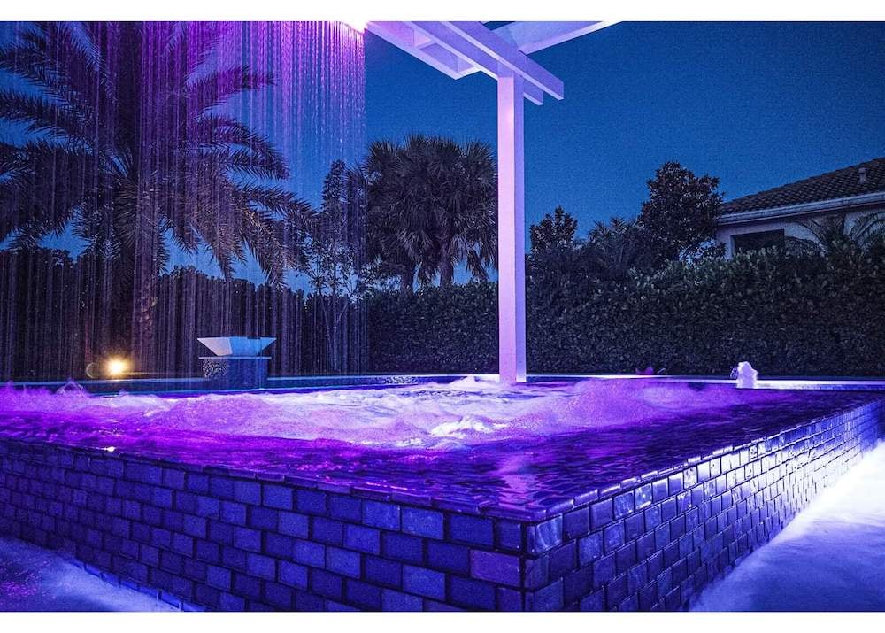 Pool construction - pool lights at night