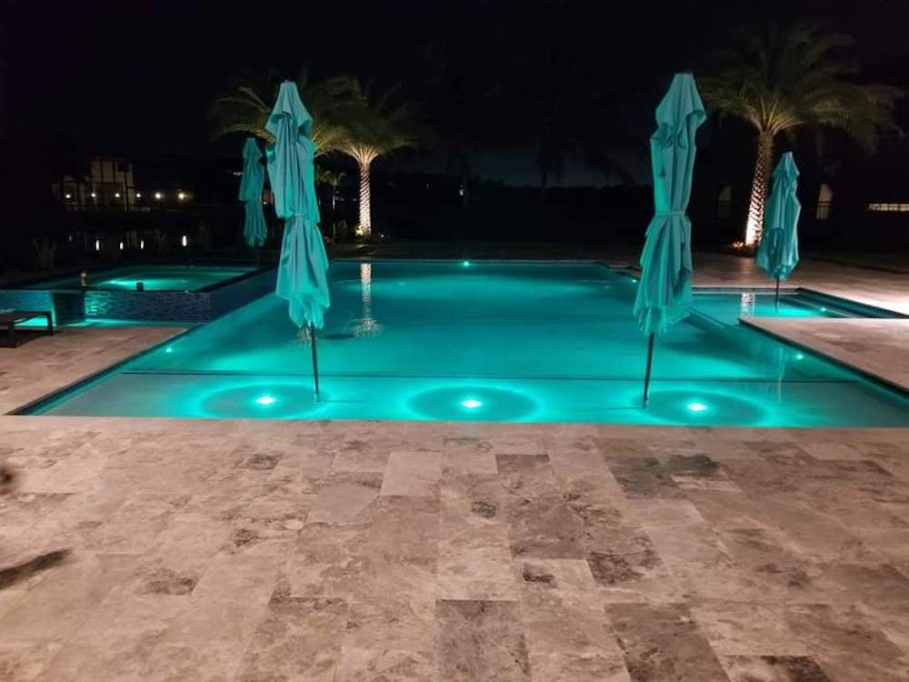 Pool construction - pool lights at night