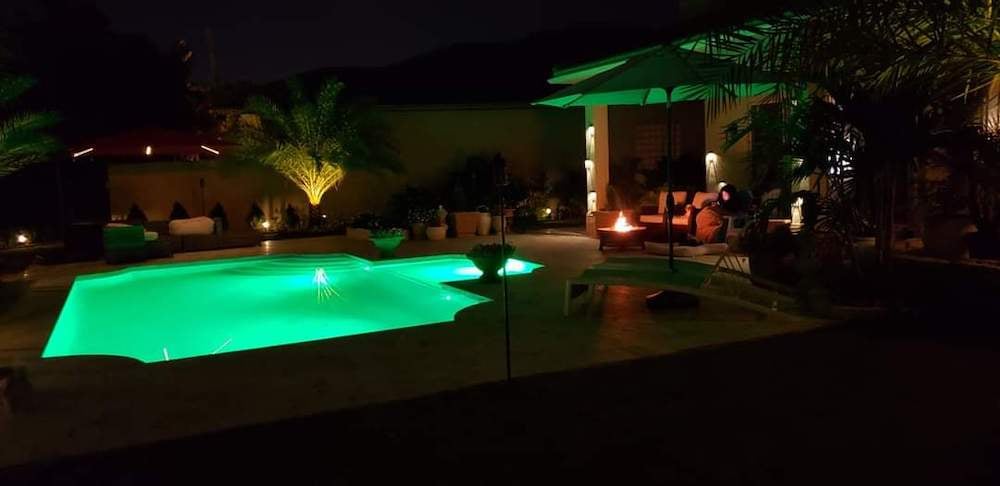 Pool construction - pool lights at night