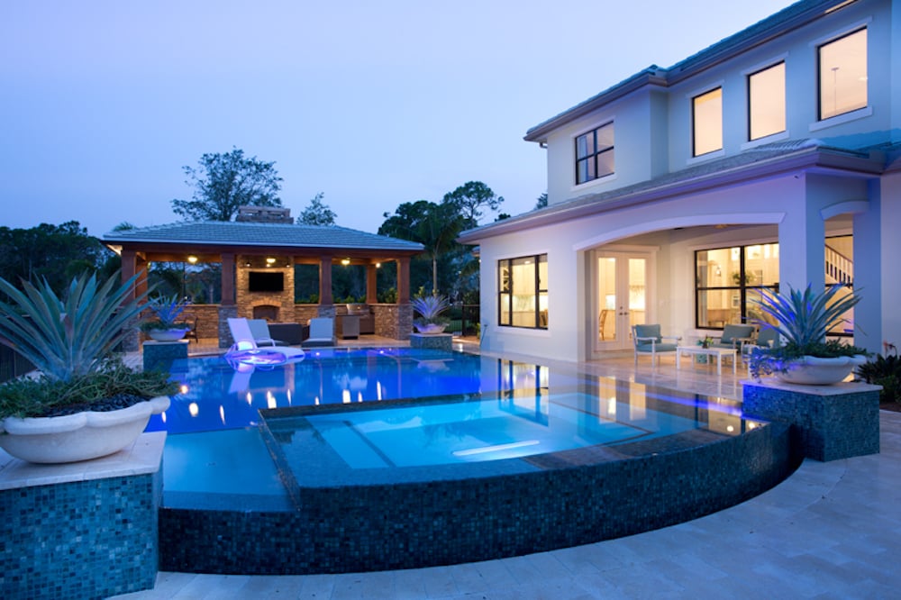 Fountain Blue Pools project at twilight