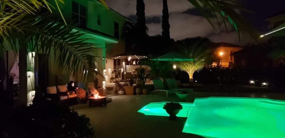 Pool construction - pool lights at night