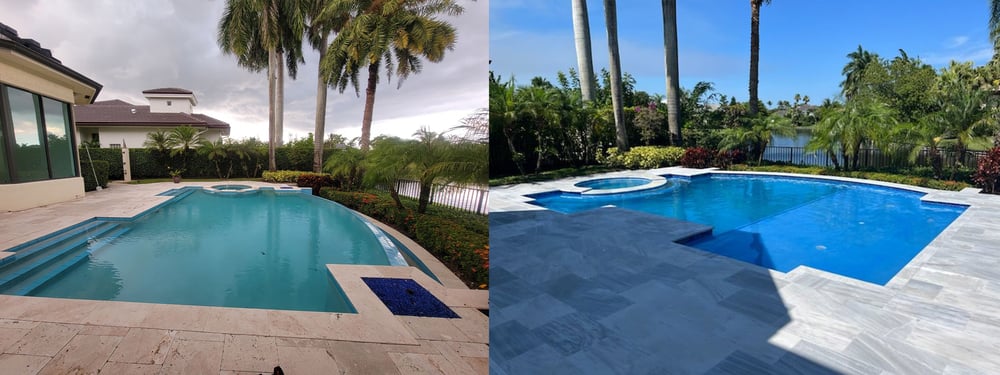 Residential pool renovation with new tile and plaster