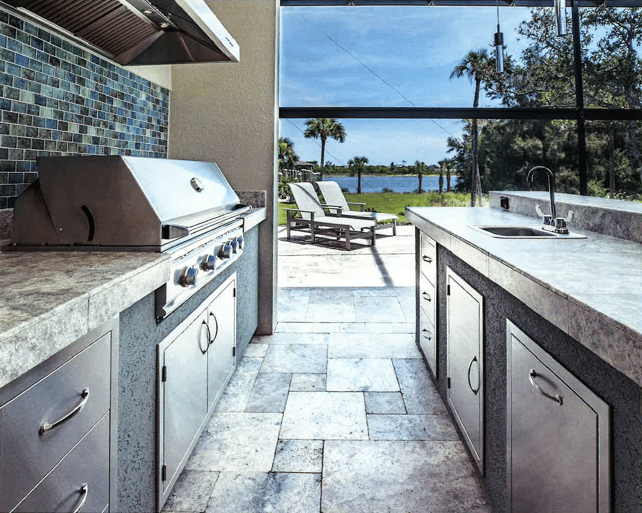 Outdoor kitchen built by Fountain Blue Pools